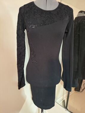 BCBGeneration Black Long-Sleeve Lace Panel Bodycon Dress